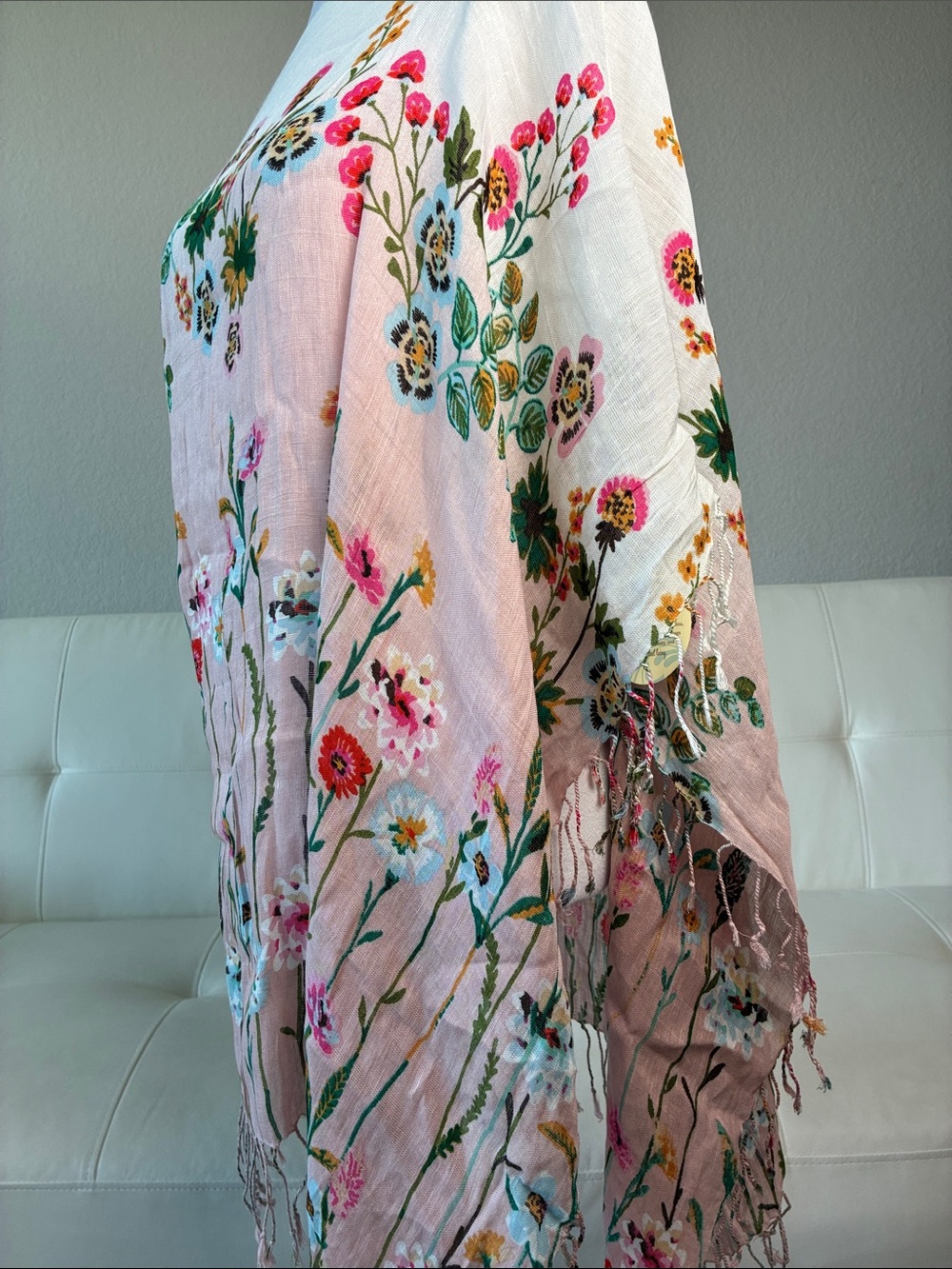 Spartina Floral Light Pink Ombre Shawl with Fringe - Picture 8 of 13